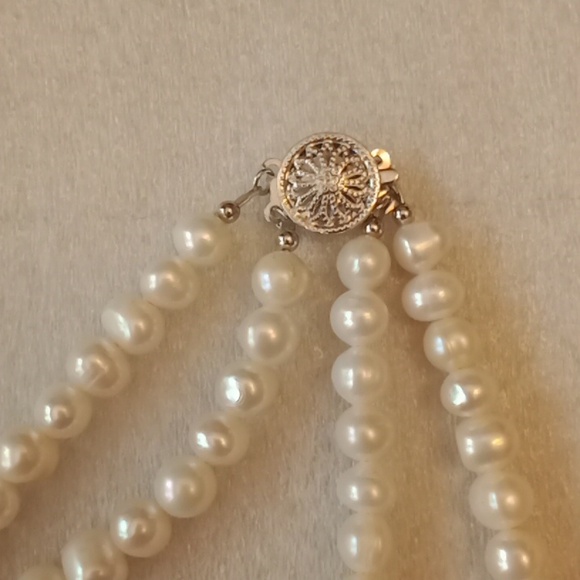 Pearls - Onyx Silver Necklace #551 - Picture 3 of 8